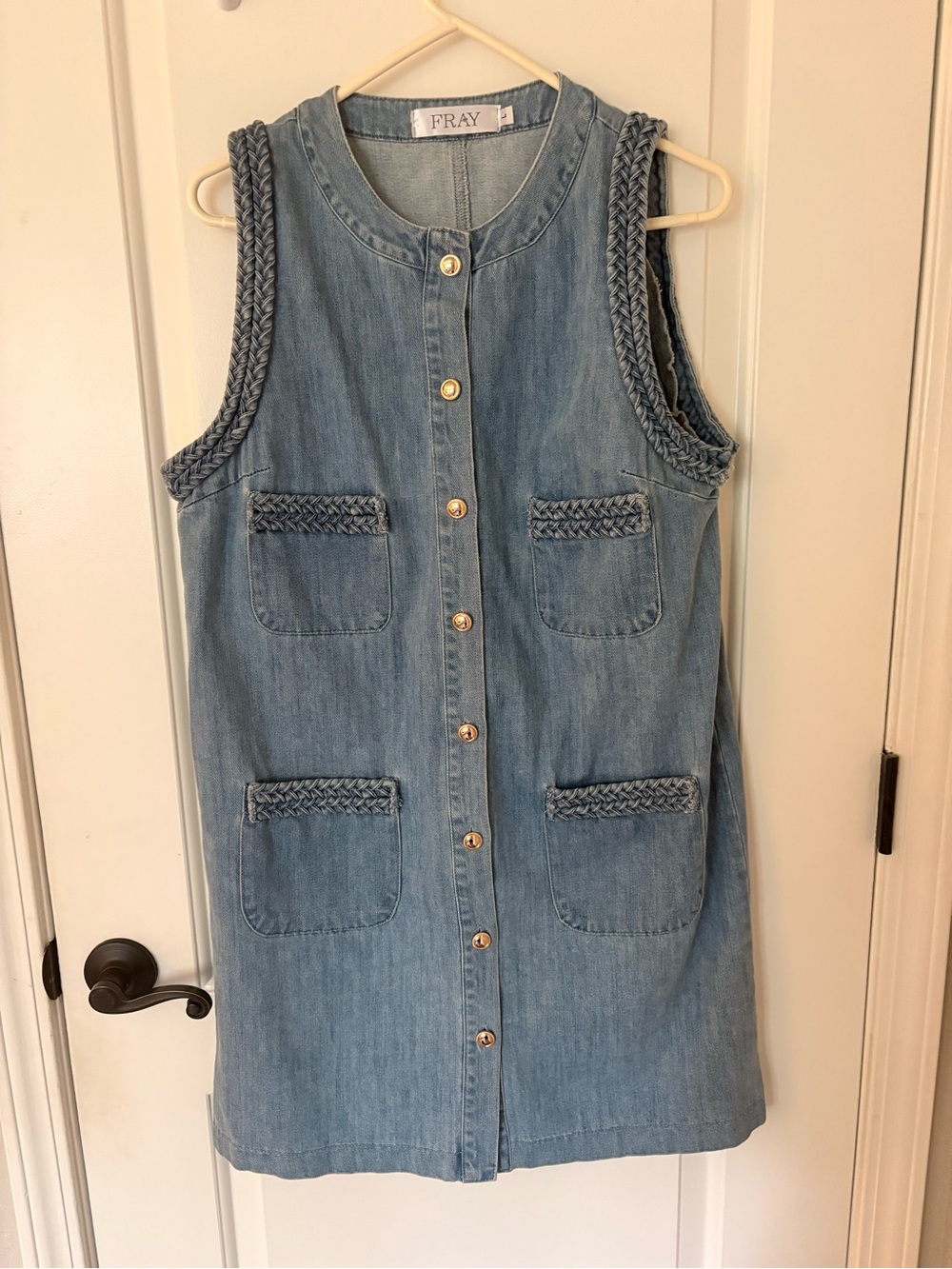 FRAY Denim Midi Dress with Braided Trim